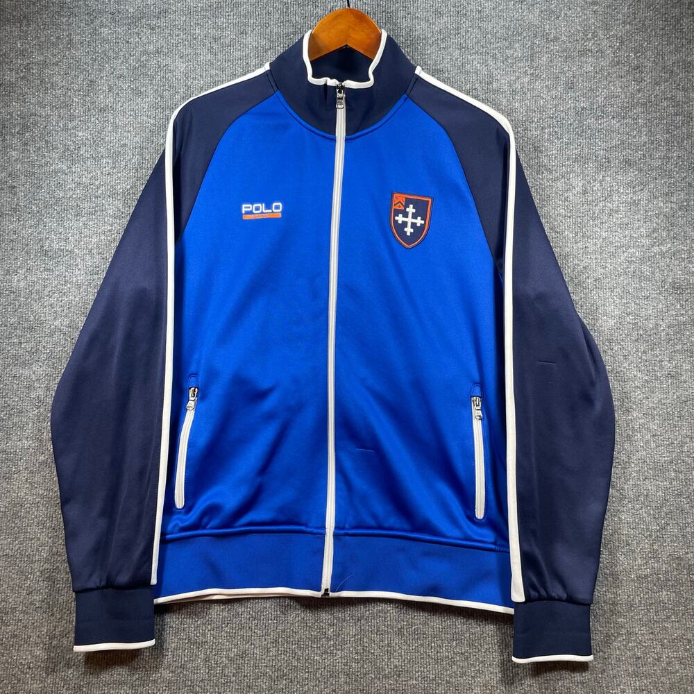 Polo Sport Performance Full Zip Track Jacket Men's Large Blue Zip Pockets READ